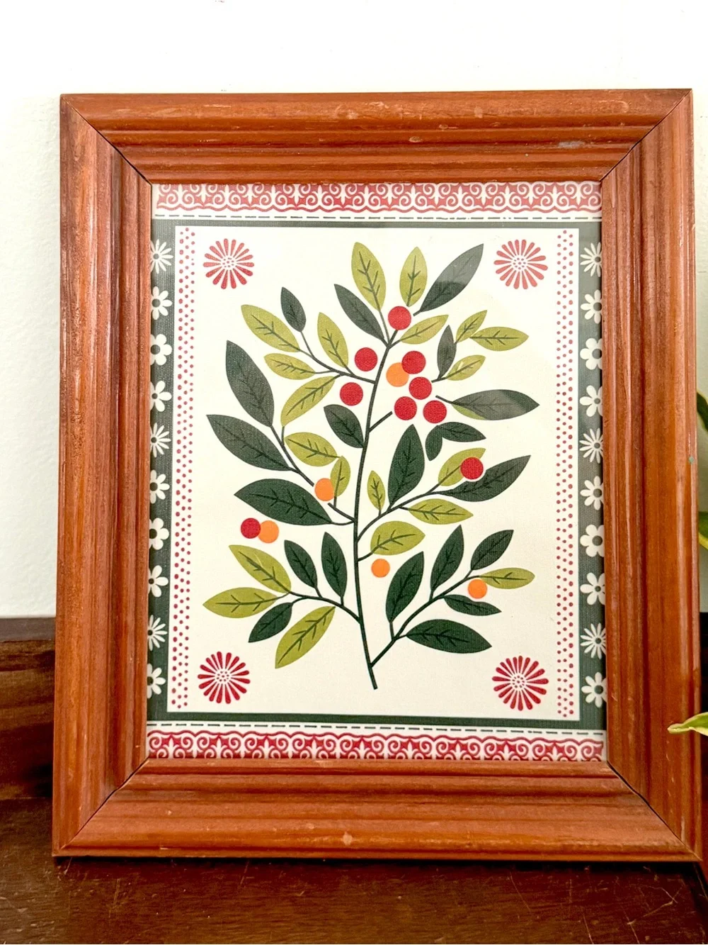 Vintage Style Botanical Berry Folk Art Print Wood Framed Wall Decor Cottagecore